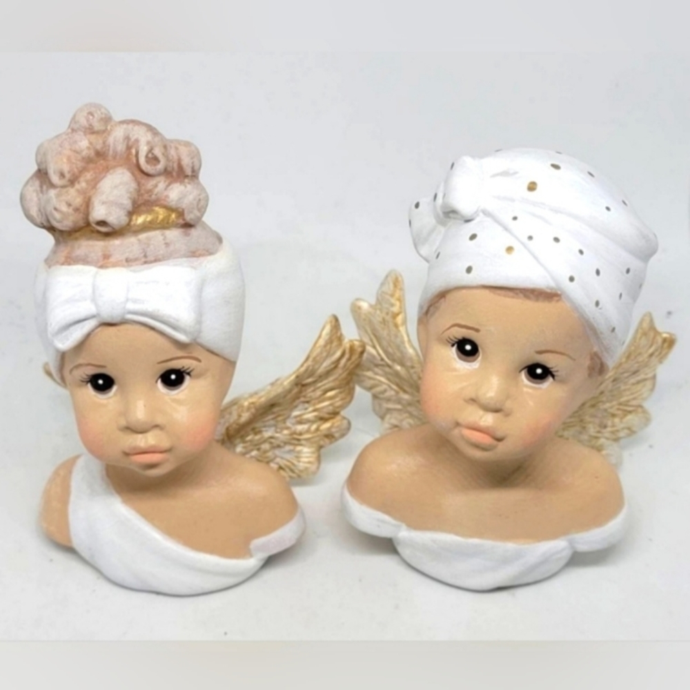 Cherubs, Cherub angels, Cherub girls bust figures, home decor, handpainted, rare